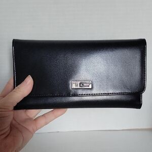 Guess Black Tri Fold Wallet Faux Leathet Clutch Card Organizer Women's Woman's